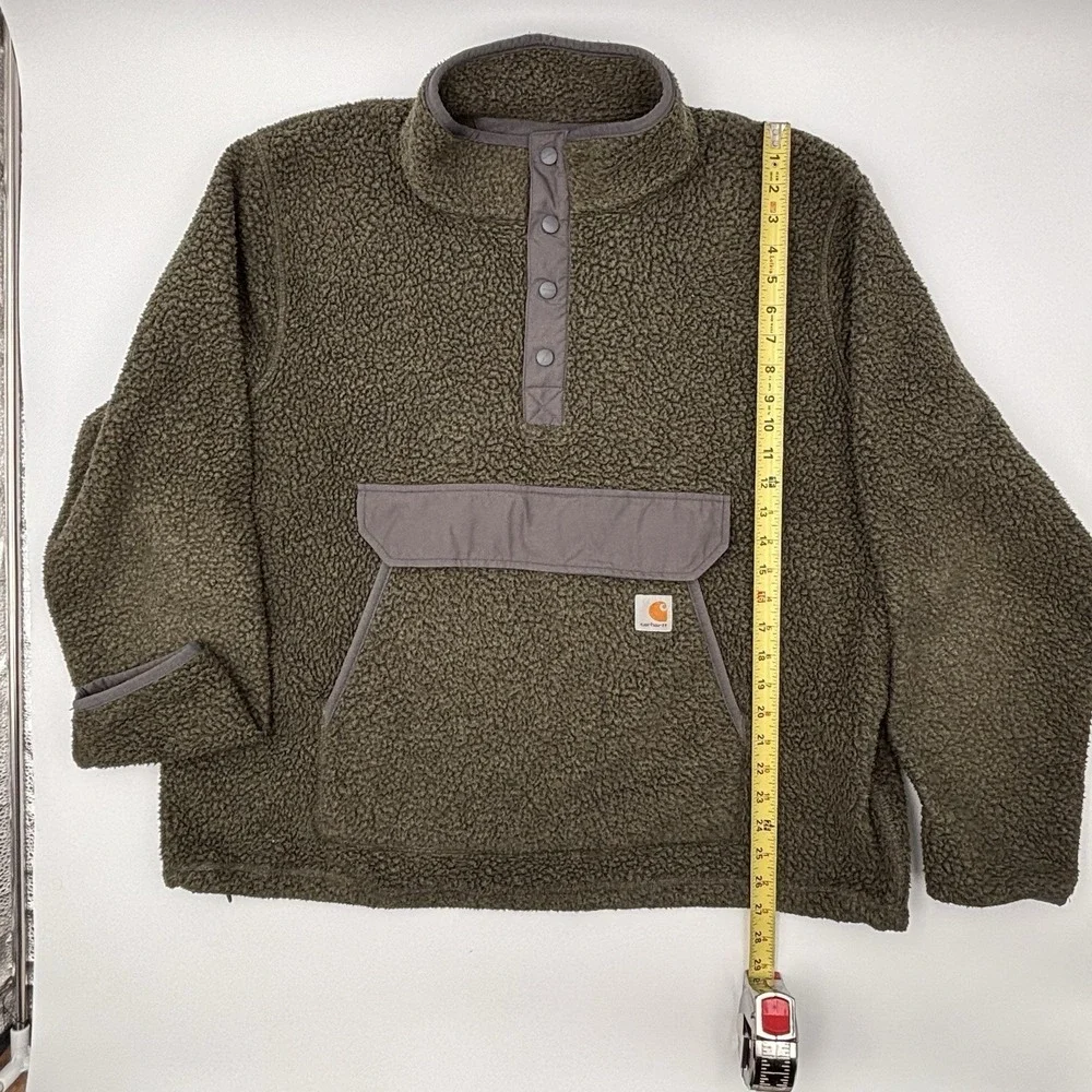 Carhartt Fleece Pullover Mens XL Olive Green Snap Mock Neck Jacket 104991